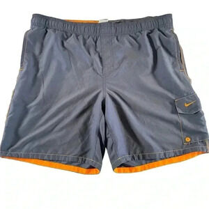Nike Men's Size XL Gray Orange Mesh Lined Swim Trunks 8" Inseam